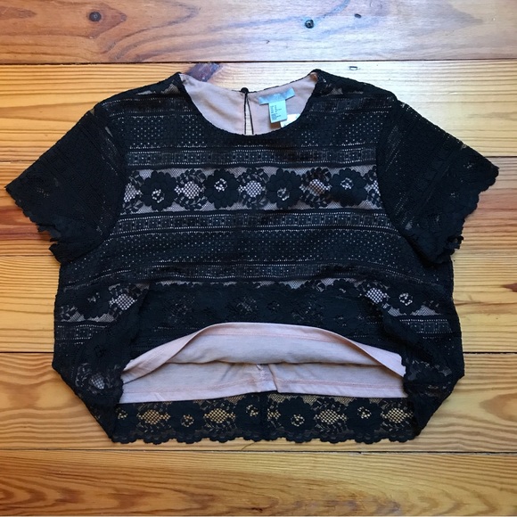 H&M Black Lace Square Crop Top, NWT, M - Picture 9 of 13
